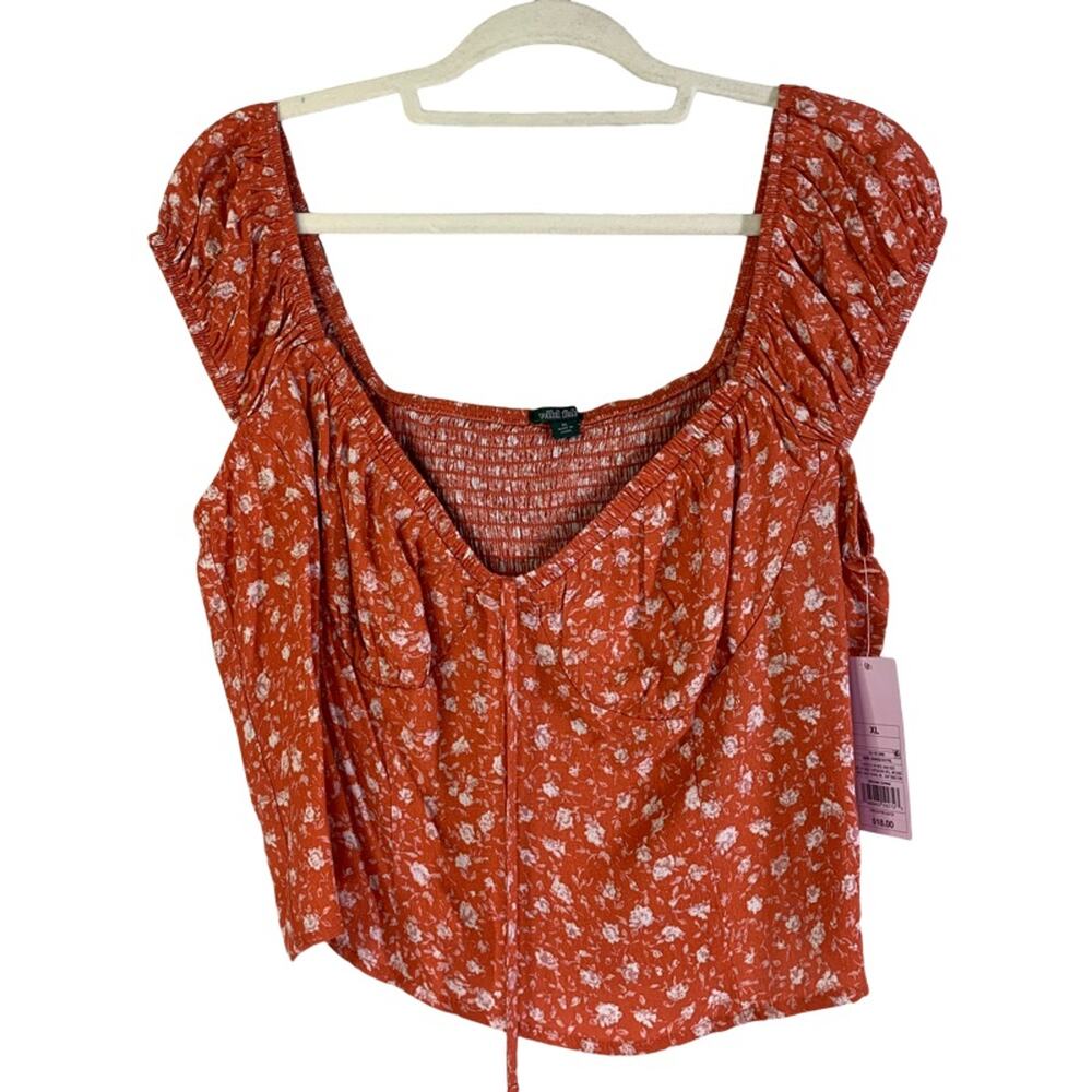 WILD FABLE Orange Floral Smocked Boho Peasant‎ Crop Top Size XL - NWT
